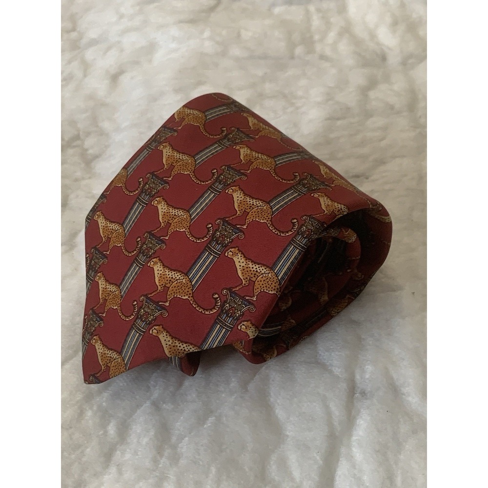 Salvatore Ferragamo Mens Tie Cheetah Pedestal Black/Gold 100% Silk